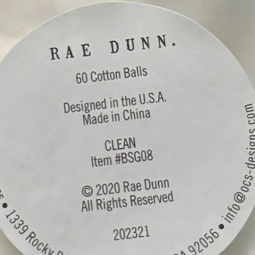 Rae Dunn CLEAN Glass Jar Cotton Ball Holder Container